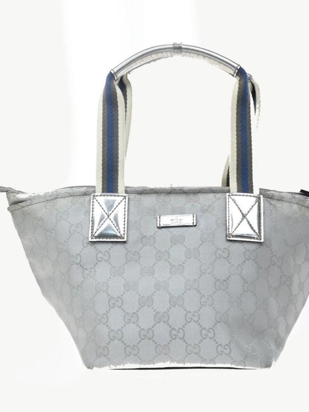 GUCCI Logo GG Sherry Tote Hand Bag Canvas Leather Silver SHW Italy 38KD688